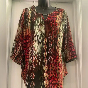 Kim Rogers Top Women L Petite Multicolor Crew Neck Blouse